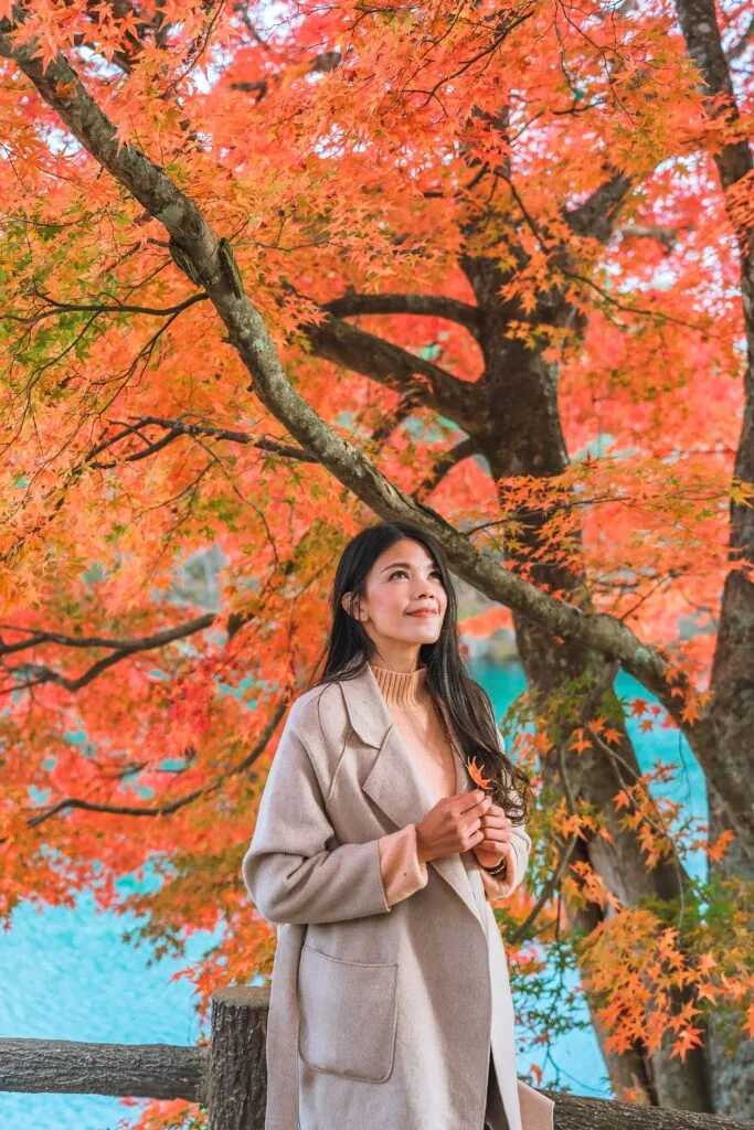 woman enjoying maple tree